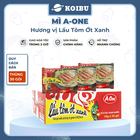 SAIGON VE WONG - Mì A-One hương vị Lẩu tôm ớt xanh, Mì lẩu tôm ớt xanh A One, Mì ăn liền Aone - 85g/gói - 00774