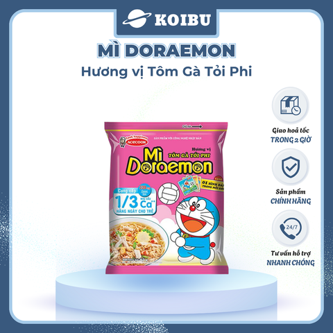 ACECOOK - Mì Doraemon hương vị Tôm gà tỏi phi, Mì ăn liền trẻ em, Mì Doremon bổ sung canxi, Mì gói Doraemon (63/gói) - 63g/gói - 00070
