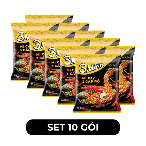 UNIBEN - Mì 3 Miền Gold hương vị Mì Cay 3 Cấp Độ - Mì 3 Miền Gold Cay 3 Cấp Độ ăn liền - 75g/gói  - 00355