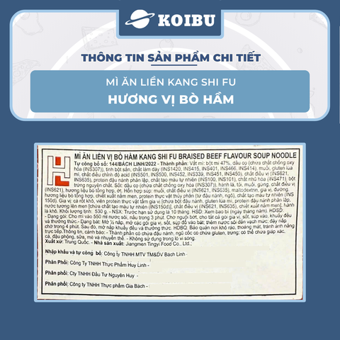 KANG SHI FU - Mì Kang Shi Fu hương vị Bò hầm, Mì Kang Shi Fu ăn liền, Mì ăn liền Trung Hoa - 106g/gói - 00746