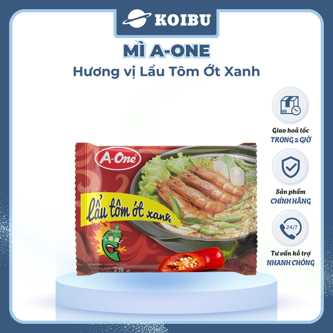 SAIGON VE WONG - Mì A-One hương vị Lẩu tôm ớt xanh, Mì lẩu tôm ớt xanh A One, Mì ăn liền Aone - 85g/gói - 00774