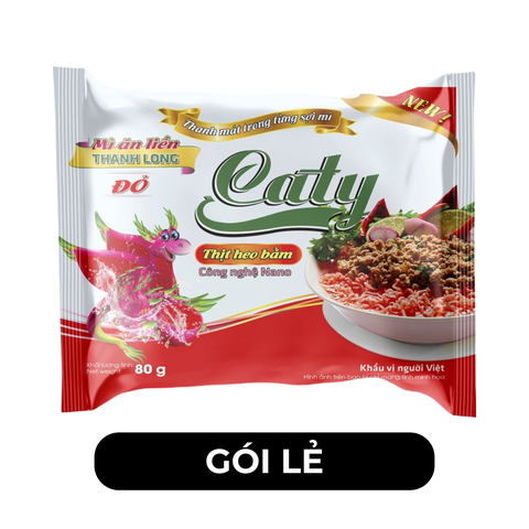 VINACATY - Mì ăn liền thanh long đỏ Caty hương vị Thịt heo bằm, Mì tôm thanh long đỏ Caty ăn liền - 80g/gói - 00570