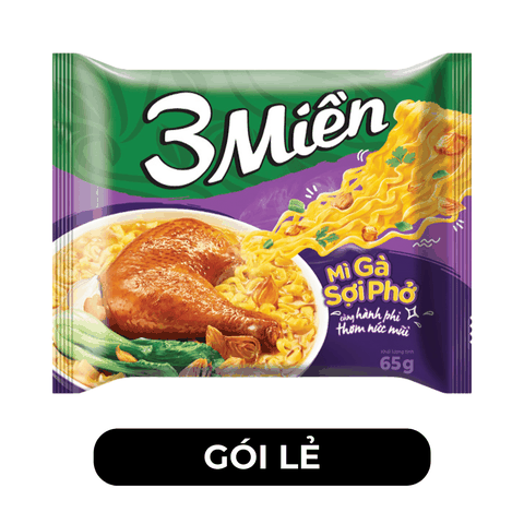 UNIBEN - Mì 3 Miền hương vị Gà Sợi Phở - Mì Gà sợi phở gói ăn liền, Mì gói 3 Miền Gà sợi phở - 65g/gói - 00494