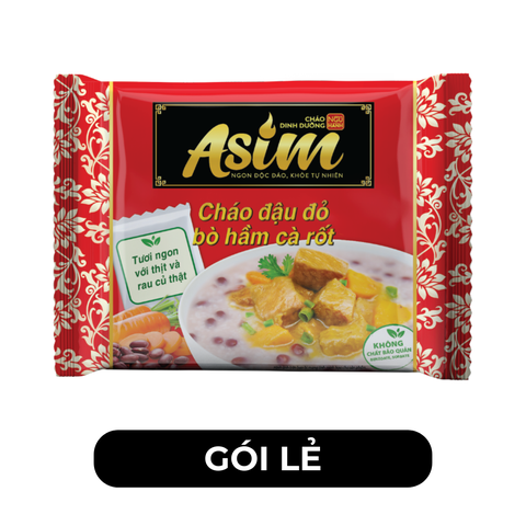 ASIAFOODS - Cháo Asim Đậu đỏ bò hầm cá rốt (có gói rau thịt thật), Cháo Đậu đỏ bò hầm cà rốt Asim - 72g/gói - 00335
