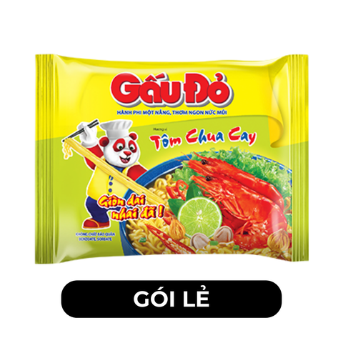 ASIAFOODS - Mì Gấu Đỏ hương vị Tôm chua cay, Mì Tôm chua cay Gấu Đỏ, Mì gói ăn liền Gấu Đỏ Tôm chua cay - 63g/gói - 00327