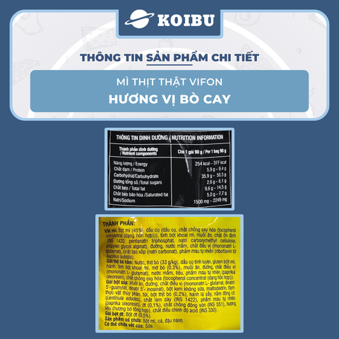 VIFON - Mì thịt thật Vifon hương vị Bò cay, Vifon Mì Bò cay thịt thật Vifon, Mì Vifon thịt thật - 90g/gói - 00816
