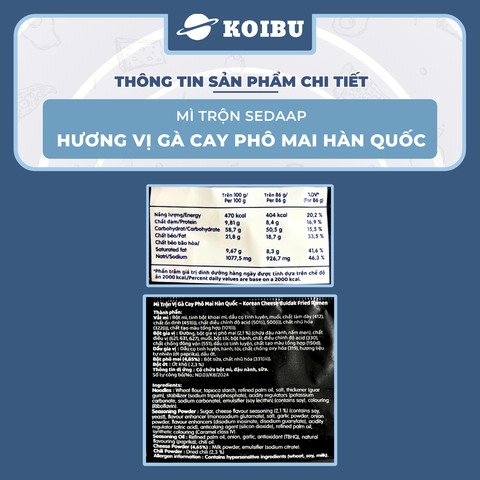 SEDAAP - Mì trộn Sedaap hương vị Gà cay phô mai Hàn Quốc, Mì trộn Gà cay phô mai Hàn Quốc Sedaap - 86g/gói - 00491