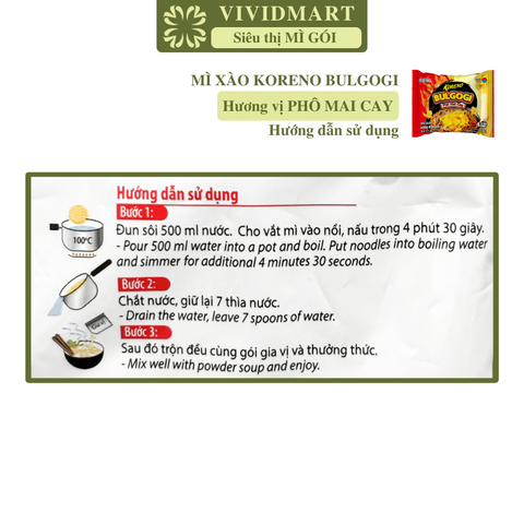 PALDO - Mì xào Koreno Bulgogi hương vị Phô mai cay, Mì trộn Koreno Bulgogi, Mì Koreno phô mai cay - 100g/gói - 00606