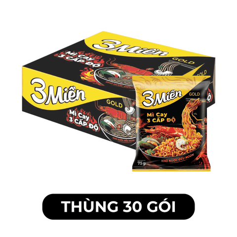 UNIBEN - Mì 3 Miền Gold hương vị Mì Cay 3 Cấp Độ - Mì 3 Miền Gold Cay 3 Cấp Độ ăn liền - 75g/gói  - 00355