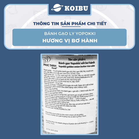 YOUNG POONG - Bánh gạo ly Yopokki hương vị Bơ Hành, Bánh gạo bơ hành Yopokki ly, Bánh gạo Hàn Quốc - 120g/ly - 00869