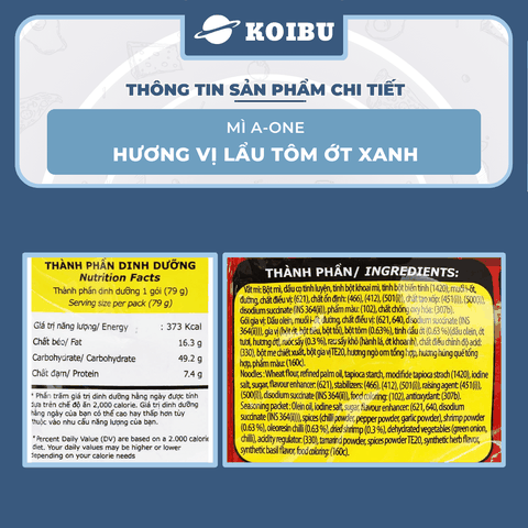 SAIGON VE WONG - Mì A-One hương vị Lẩu tôm ớt xanh, Mì lẩu tôm ớt xanh A One, Mì ăn liền Aone - 85g/gói - 00774