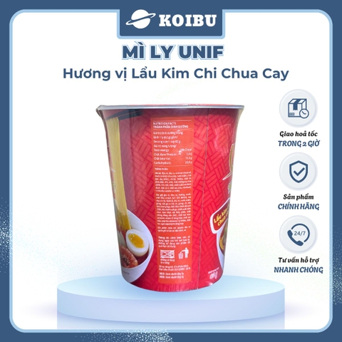 UNI-PRESIDENT - Mì Unif ly hương vị Lẩu Kim Chi Chua Cay, Mì Dzai Dzai ly lẩu kim chi chua cay - 62g/ly - 00295
