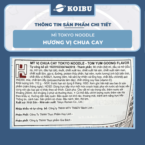 TOKYO NOODLE - Mì Tokyo Noodle hương vị Chua cay, Mì ăn liền cho bé Tokyo Noodle, Mì ăn dặm cho bé - 120g/lốc - 00800
