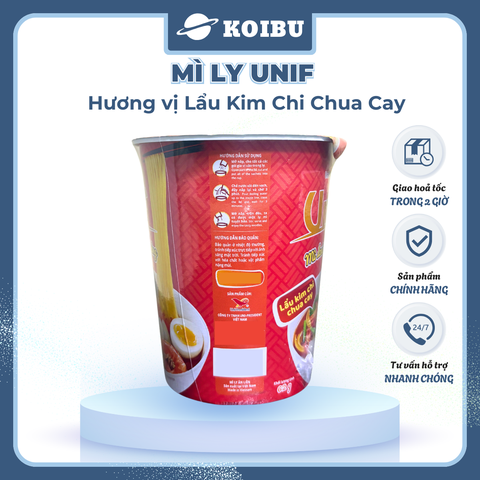UNI-PRESIDENT - Mì Unif ly hương vị Lẩu Kim Chi Chua Cay, Mì Dzai Dzai ly lẩu kim chi chua cay - 62g/ly - 00295