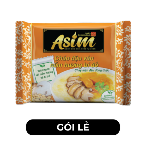 ASIAFOODS - Cháo Asim Đậu ván nấm hương bí đỏ (có gói rau thật), Cháo ăn liền Asim Đậu ván - 73g/gói - 00333