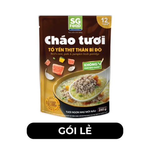 SG FOOD - Cháo tươi SG Food hương vị Tổ yến thịt thăn bí đỏ, Cháo tươi tổ yến thịt thăn bí đỏ SG Food - 240g/gói - 00630