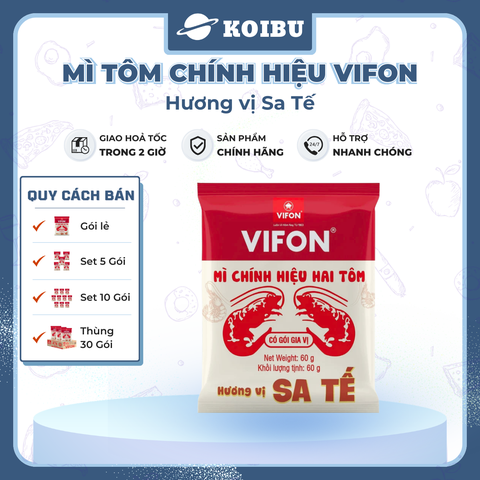 VIFON - Mì chính hiệu hai tôm Vifon hương vị Sa tế 60g, Mì Vifon hai tôm, Mì hai con tôm Vifon - 60g/gói - 00826