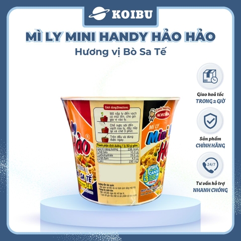 ACECOOK - Mì ly Mini Handy Hảo Hảo hương vị Bò sa tế, Mì ly bò sa tế Hảo Hảo Mini Handy, Mì Hảo Hảo - 53g/ly - 00020