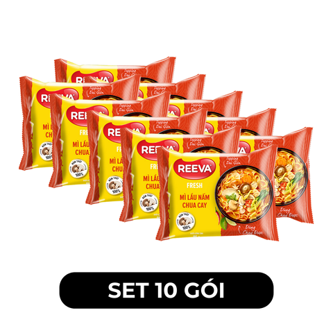 UNIBEN - Mì chay Reeva Fresh hương vị Lẩu nấm chua cay (có gói nấm thật), Mì chay Reeva ăn liền - 85g/gói - 00350