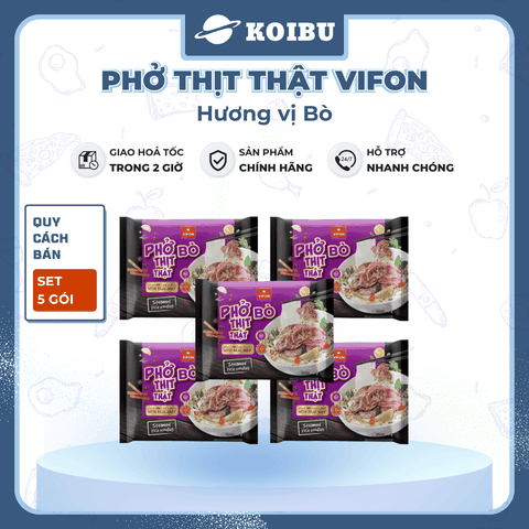 VIFON - Phở Vifon thịt thật hương vị Bò, Vifon Phở bò thịt thật Vifon, Phở thịt thật Vifon ăn liền - 90g/gói - 00813