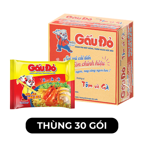 ASIAFOODS - Mì Gấu Đỏ hương vị Tôm và gà, Mì Tôm và gà Gấu Đỏ, Mì gói ăn liền Gấu Đỏ Tôm và gà - 63g/gói - 00326