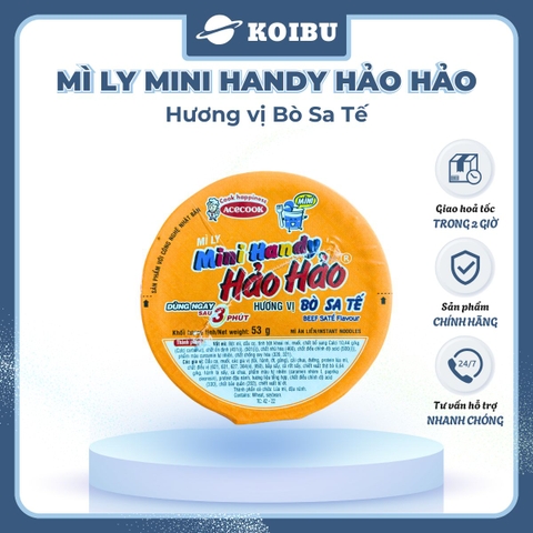 ACECOOK - Mì ly Mini Handy Hảo Hảo hương vị Bò sa tế, Mì ly bò sa tế Hảo Hảo Mini Handy, Mì Hảo Hảo - 53g/ly - 00020