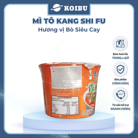 KANG SHI FU - Mì tô Kang Shi Fu hương vị Bò siêu cay, Mì Kang Shi Fu ăn liền, Mì ăn liền Trung Hoa - 108g/tô - 00590