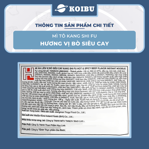 KANG SHI FU - Mì tô Kang Shi Fu hương vị Bò siêu cay, Mì Kang Shi Fu ăn liền, Mì ăn liền Trung Hoa - 108g/tô - 00590
