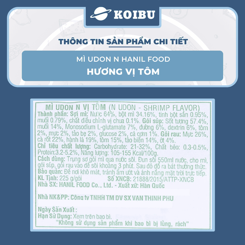 HANIL FOOD - Mì Udon N Hanil Food Hương vị Tôm - 225g/gói - 00878