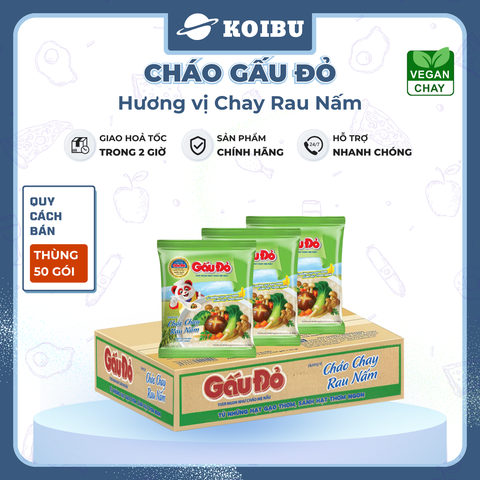 ASIAFOODS - Cháo Gấu Đỏ hương vị Chay rau nấm, Cháo Gấu Đỏ chay rau nấm, Cháo chay Gấu Đỏ rau nấm - 50g/gói - 00848