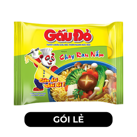 ASIAFOODS - Mì Gấu Đỏ hương vị Chay rau nấm, Mì Chay rau nấm Gấu Đỏ, Mì gói Gấu Đỏ Chay rau nấm - 60g/gói - 00324