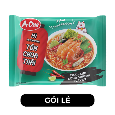 A ONE - Mì A-One gói hương vị Tôm chua Thái, Mì Tôm chua Thái A-One, Mì ăn liền A-One, Mì gói Aonei - 85g/gói - 00519