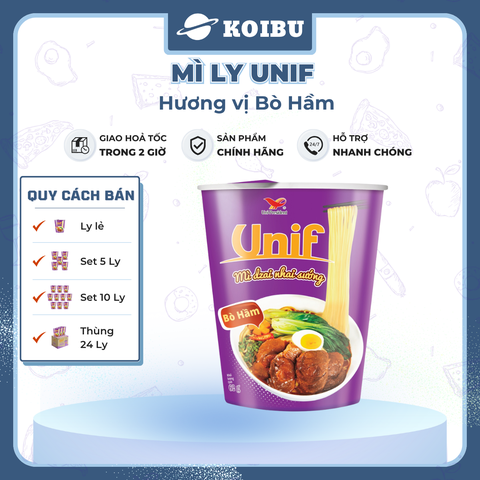 UNI-PRESIDENT - Mì Unif ly hương vị Bò Hầm, Dzai Dzai mì ly bò hầm, Mì bò hầm ly Unif - 62g/ly - 00486