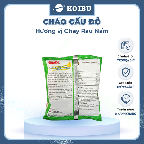 ASIAFOODS - Cháo Gấu Đỏ hương vị Chay rau nấm, Cháo Gấu Đỏ chay rau nấm, Cháo chay Gấu Đỏ rau nấm - 50g/gói - 00848