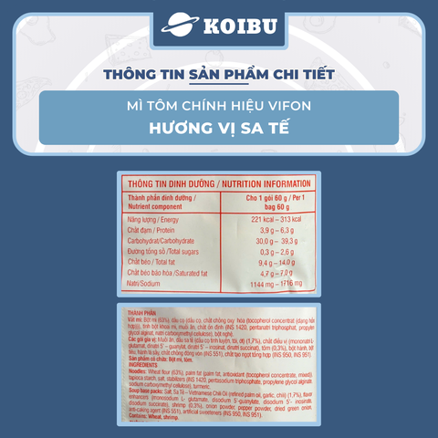 VIFON - Mì chính hiệu hai tôm Vifon hương vị Sa tế 60g, Mì Vifon hai tôm, Mì hai con tôm Vifon - 60g/gói - 00826