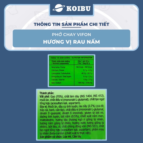 VIFON - Phở Vifon hương vị Chay rau nấm, Vifon phở chay rau nấm Vifon Phở ăn liền Vifon, Phở chay Vifon - 65g/gói - 00171