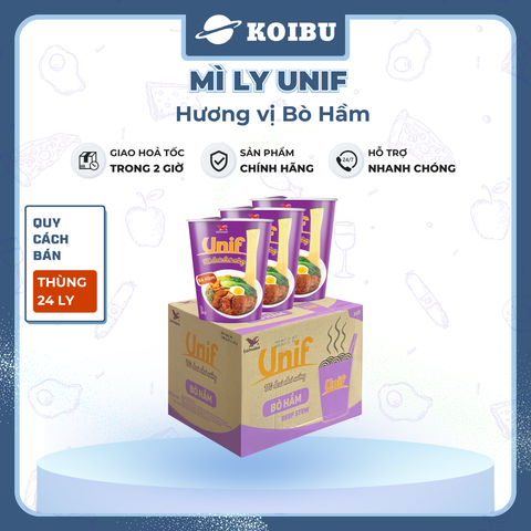 UNI-PRESIDENT - Mì Unif ly hương vị Bò Hầm, Dzai Dzai mì ly bò hầm, Mì bò hầm ly Unif - 62g/ly - 00486