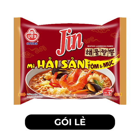 OTTOGI - Mì nấu Jin hải sản Tôm và mực, Mì nấu hải sản Tôm và mực Jin, Mì Jin nấu hải sản Tôm & mực - 120g/gói - 00523
