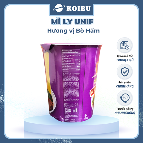 UNI-PRESIDENT - Mì Unif ly hương vị Bò Hầm, Dzai Dzai mì ly bò hầm, Mì bò hầm ly Unif - 62g/ly - 00486