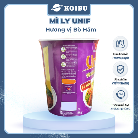 UNI-PRESIDENT - Mì Unif ly hương vị Bò Hầm, Dzai Dzai mì ly bò hầm, Mì bò hầm ly Unif - 62g/ly - 00486