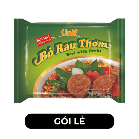 UNI-PRESIDENT - Mì Unif hương vị Bò Rau Thơm - Mì ăn liền Unif, Mì Unif gói bò rau thơm - 72g/gói - 00292