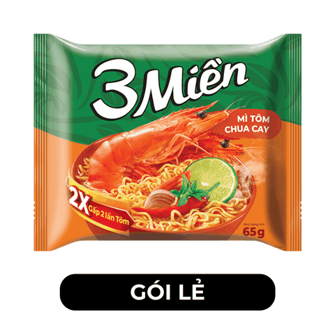 UNIBEN - Mì 3 Miền hương vị Tôm Chua Cay - Mì gói 3 Miền hương vị Tôm Chua Cay - 65g/gói - 00356