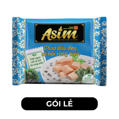 ASIAFOODS - Cháo Asim Đậu đen cá hồi rong biển (có gói rau thịt thật), Cháo ăn liền Asim đậu đen - 72g/gói - 00337