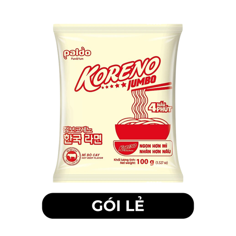 PALDO - Mì Koreno Jumbo hương vị Bò cay, Mì bò cay Koreno Jumbo, Mì ăn liền Koreno Jumbo, Mì Hàn Quốc - 100g/gói - 00381