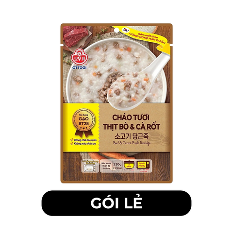 OTOKI - Cháo tươi Ottogi hương vị Thịt bò & cà rốt, Cháo tươi thịt bò và cà rốt Ottogi ăn liền - 220g/gói - 00699