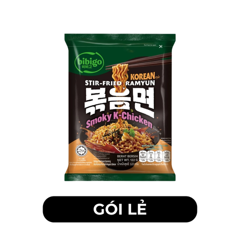CJ FOODS - Mì xào Bibigo hương vị Gà-K xông khói, Mì xào Gà xông khói Bibigo Hàn Quốc ăn liền - 122g/gói - 00696
