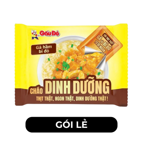 ASIAFOODS - Cháo Gấu đỏ (có gói thịt hầm thật) hương vị Gà hầm bí đỏ, Gấu Đỏ cháo ăn liền Gấu đỏ - 74g/gói - 00664