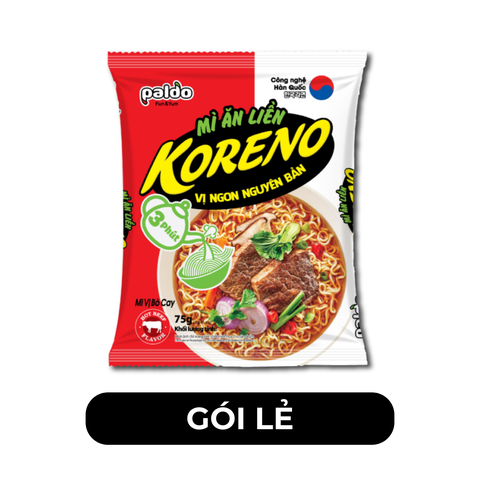 PALDO - Mì Koreno hương vị Bò cay, Mì bò cay Koreno, Mì Koreno úp 3 phút, Mì Koreno gói, Mì Hàn Quốc - 75g/gói - 00387