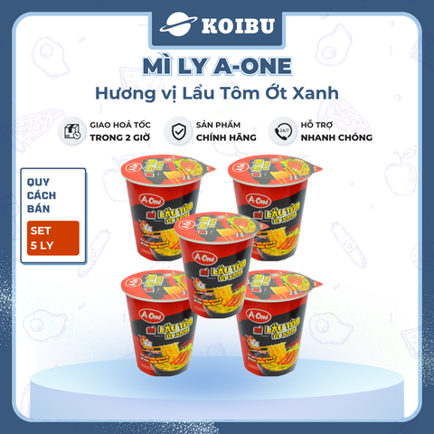 SAIGON VE WONG - Mì ly A-One hương vị Lẩu tôm ớt xanh - 65g/ly - 00861