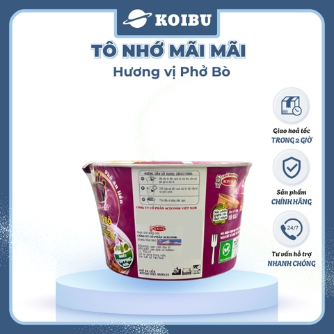 ACECOOK - Phở tô Nhớ Mãi Mãi hương vị Bò, Tô Nhớ Mãi Mãi phở bò, Phở Nhớ ăn liền - 84g/tô - 00027